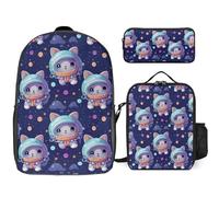 Animal Cat Universe Space Planet 3 Pieces Set Laptop Backpack Travel Daypack with Lunch Box Pencil Case for Men Women
