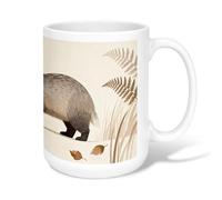 Animal Ceramic Coffee Mug, Nature Minimalistic Fern Leaf Fall Brown Novelty Tea Mug with Handle Ideal for Friendship Family Colleague Teachers Sweetheart Staff 15 Oz