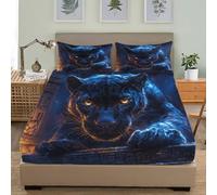 Animal Cheetah Pattern Soft Cozy Brushed Microfibre Fitted Sheet Set Single 36x75 inch 30cm Deep Pocket Blue Fitted Bed Sheet Breathable Hypoallergenic Bedding for Boys Girls Room Decor