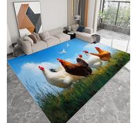Animal Chicken Grass Rug for Nursery Kids Room, Soft Blue Area Rug for Girl Boy Bedroom, Non-Slip Washable Indoor Low-Pile Carpet for Playroom Home Decor, 160x230 cm