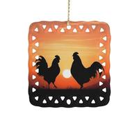 Animal Chickens Ceramic Christmas Ornament Xmas Tree Hanging Pendant Double Sided Pattern Festive Square Ornament Holiday Home Party Decoration Gifts