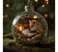 Animal Christmas Glass Ornaments Collection, Xmas Animal Tree Ball Ornament, Vivid 3D Animals Decoration,Handcrafted 3D Christmas Decoration for Tree & Tabletop Décor Gifts (Fox)