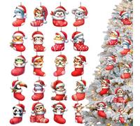 Animal Christmas Ornaments - Wooden Pendant Set, Cute Cartoon Design Rustic Holiday Tree Hanging Decor | Seasonal Ornament Collection for Tree, Car, Bag, Keychain, Home Decoration