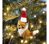Animal Christmas Tree Decorations - Soft Fur Fox Hanging Ornaments, Woodland Plush Imitation Pendant Creative Decorations