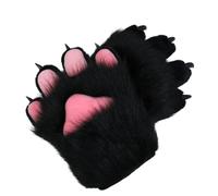 トクとユウ Animal Claw Gloves Paws Cat Wolf Dog Fox Claws Gloves Furry Warm Plush Glove Claw Cosplay Costume Accessories (Black Pink)