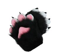 トクとユウ Animal Claw Gloves Paws Cat Wolf Dog Fox Claws Gloves Furry Warm Plush Glove Claw Cosplay Costume Accessories (Black White Pink)