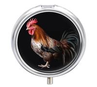 Animal Cockerel Pill Box Medicine Pill Organizer 3 Compartment Daily Pill Case Small Pill Container Round Pill Holder Travel Pill Box Metal Pill Case for Purse Pocket