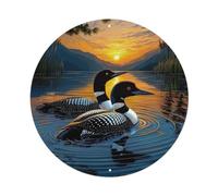 Animal Common Loon on Water at Dusk with Forest Reflections Vintage Metal Tin Sign Plaque Wall Decor for Cafe, Club Bar, Office, Garden Metal Poster 8x8Inch