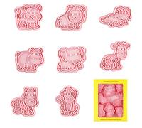 Animal Cookie Cutters Set, 8 Pcs Reusable Plastic Cartoon Cookie Cutters Zebra Tiger Lion Elephant Giraffe Monkey Crocodile Hippo Biscuit Cutter Cookie Stamps Baking Moulds (Animal)