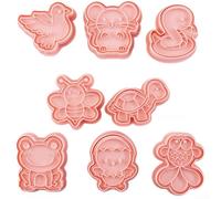 Animal Cookie Cutters Set 8pcs Cartoon Biscuit Moulds PP Kitchen Baking Tools Frog Turtle Shapes for Kids Party Cake Decor Pink 16.5x21cm