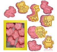 Animal Cookie Cutters With Plunger Stamps Set,8 Piece 3D Animal Embossing Cutters For Biscuit Fondant Cheese Baking Molds