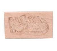 Animal Cookie Mold Wooden Biscuit Press Stamp Lovely Vivid Design Easy Demoulding Smooth for Baking Cookies Gingerbread Beech Wood Made Durable Reusable Kitchen Tool (Cat)