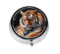 Animal Cool Tiger Round Pill Box with 3 Compartments, Mini Metal Pill Organizer for Purse or Pocket, Lightweight Portable for Daily Use Gifts Travel