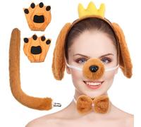 Animal Costume Accessories Dog Ear Headband Set, Rabbit Fleece & Earth Yellow, Includes Crown Droopy Dog 4 - piece + Earth Yellow Fingerless Gloves, Perfect for Pet Dress - up & Cosplay, Animal Costum