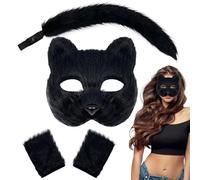 Animal Costume for Girls - Masque and Tail | Realistic Gear Adjustable Straps and Breathable Design with Gloves for Mascot Performance Photoshoot Role Playing