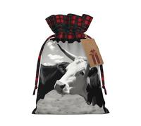 Animal Cow Picture Color Blocked Linen Drawstring Gift Bag, Reusable Gift Bag