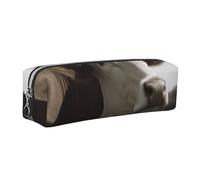 Animal Cow Picture Leather Pencil Case Silver Zipper Pen Pencil Pouch Bag Organizer for Girls Boys Student School Office College