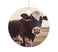 Animal Cow Sublimation Ceramic Ornament Holiday Decorations Ceramic Round Porcelain Discs Sublimation Ornament for Personalized Xmas Tree Keepsake Crafts Decorate