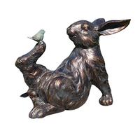 Animal Crackers Bronze effect Rabbit with Bird on foot quirky garden ornament decoration, rabbit lover gift
