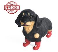 Animal Crackers Dachshund Figurine In Red Welly Boots With Love Hearts Home Or Garden Decoration