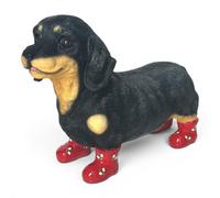 Animal Crackers Dachshund Sausage Dog In Red Wellington Boots Decorated With Bees Figurine