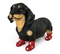 Animal Crackers Dachsund Dog In Red Wellington Boots With Daisies Figurine