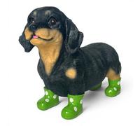 Animal Crackers Dachsund Sausage Dog In Green Wellington Boots With Daisies Figurine