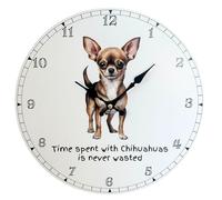 Animal Crackers Dog Breed design wall clock with 'Time Spent With [YOUR DOG BREED] Is Never Wasted' slogan, 33cm diameter, gift boxed, great Dog lover gift (Chihuahuas)