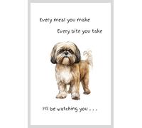 Animal Crackers Dog lover novelty Tea Towel, with Dog Breed image and 'Watching you' funny wording, quality cotton, 66cm, machine washable (White, Shih Tzu)
