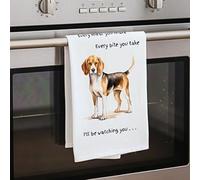 Animal Crackers Dog lover novelty Tea Towel, with Dog Breed image and 'Watching you' funny wording, quality cotton, 66cm, machine washable (White, Beagle)