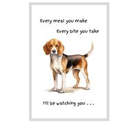 Animal Crackers Dog Tea Towel With 'Watching You' Funny Wording - Beagle in White Animal Crackers White