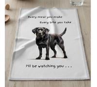 Animal Crackers Dog Tea Towel With 'watching You' Funny Wording (Black Labrador)