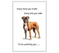 Animal Crackers Dog Tea Towel With 'Watching You' Funny Wording - Boxer in White Animal Crackers White