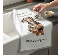 Animal Crackers Dog Tea Towel With 'watching You' Funny Wording (Dachshund)