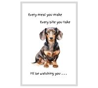 Animal Crackers Dog Tea Towel With 'Watching You' Funny Wording - Dachshund in White Animal Crackers White