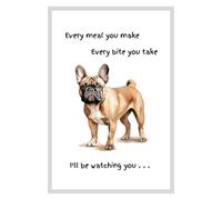 Animal Crackers Dog Tea Towel With 'Watching You' Funny Wording - French Bulldog in White Animal Crackers White