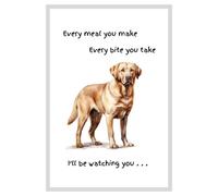 Animal Crackers Dog Tea Towel With 'Watching You' Funny Wording - Golden Labrador in White Animal Crackers White