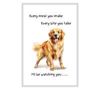 Animal Crackers Dog Tea Towel With 'Watching You' Funny Wording - Golden Retriever in White Animal Crackers White One Size