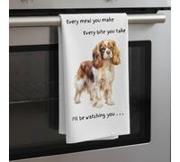 Animal Crackers Dog Tea Towel With 'watching You' Funny Wording (King Charles Spaniel)