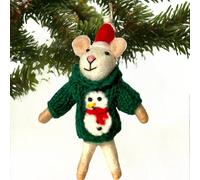 Animal Crackers Felt Mouse Hand Knitted Green Snowman Jumper Hanging Tree Decoration Animal Crackers Multicolor