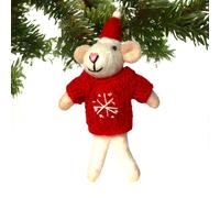 Animal Crackers Felt Mouse Hand Knitted Red Snowflake Jumper Hanging Tree Decoration Animal Crackers Multicolor