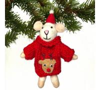 Animal Crackers Felt Mouse In Hand Knitted Red Rudolf Sweater Hanging Tree Decoration Animal Crackers Multicolor