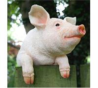 Animal Crackers Fence Hanging Pig garden ornament, novelty sculpture figurine decoration, quirky Piglet lover gift