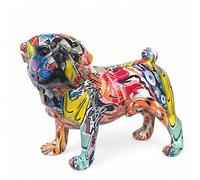 Animal Crackers Graffiti Art Pug Figurine, Bright Colour On Trend Design Home Decoration