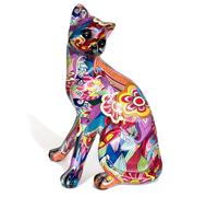 Animal Crackers Groovy Art Cat figurine, bright colour glossy finish, gift boxed, great Cat lover gift (Medium size - 22cm high)