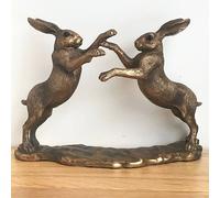 Animal Crackers Hares Boxing Figurine, Leonardo Reflections Bronzed, Gift Boxed in Bronze Animal Crackers Bronze
