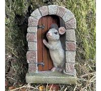 Animal Crackers Heavy resin Mouse doorway fairy garden door ornament decoration mice lover gift (Brown Door)