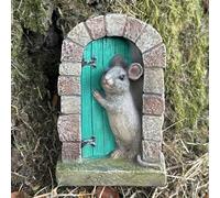 Animal Crackers Heavy resin Mouse doorway fairy garden door ornament decoration mice lover gift (Green Door)