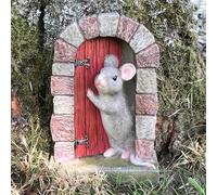 Animal Crackers Heavy resin Mouse doorway fairy garden door ornament decoration mice lover gift (Red Door)