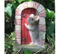 Animal Crackers Heavy resin Mouse doorway with RED door fairy garden door ornament decoration mice lover gift